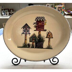 Home and Garden Party Birdhouse Platter Plate Rustic Country Kitchen Decor